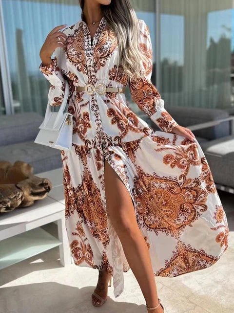 Elegant V Neck Long Shirt Dress - Veronica Luxe