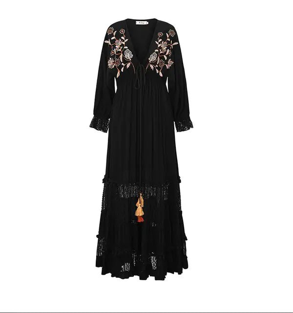 Embroidered Floral Maxi Dress - Veronica Luxe