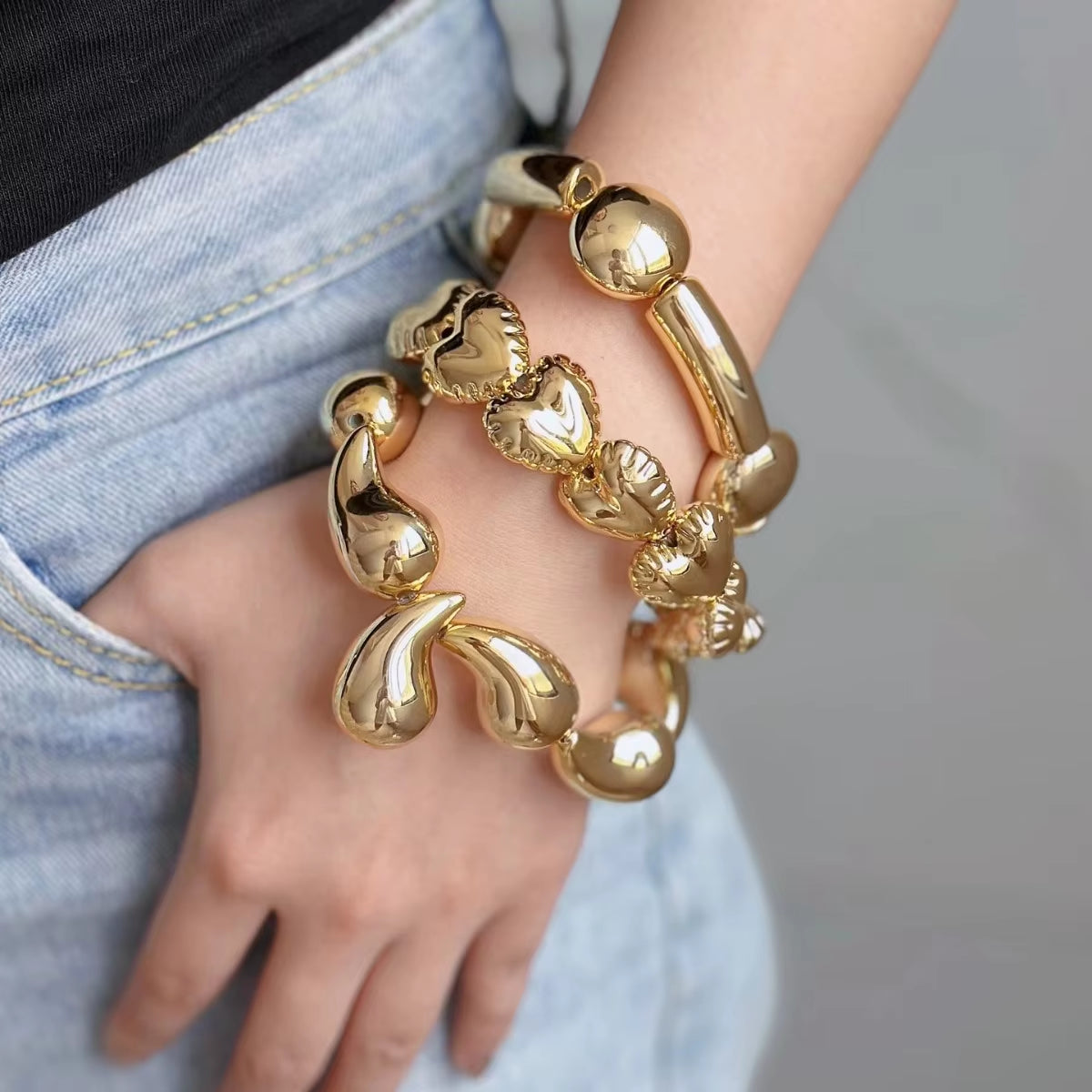 Trendy Heart-Shaped Metal Bubble Bracelets for Hip-Hop Style - Perfect Gifts for Him and Her!