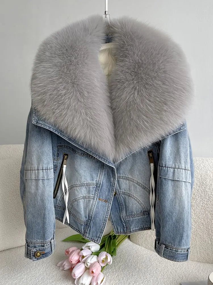 Faux Fur Finesse Denim Jacket for Women - Veronica Luxe