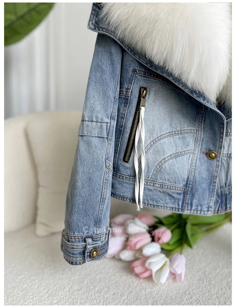 Faux Fur Finesse Denim Jacket for Women - Veronica Luxe