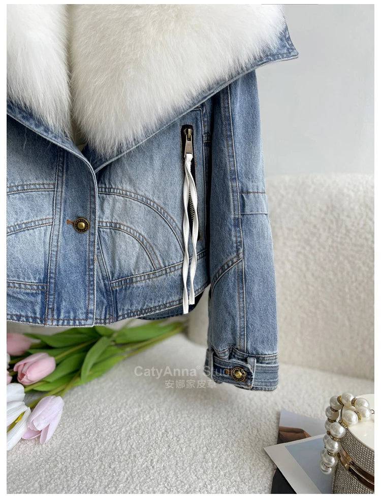 Faux Fur Finesse Denim Jacket for Women - Veronica Luxe