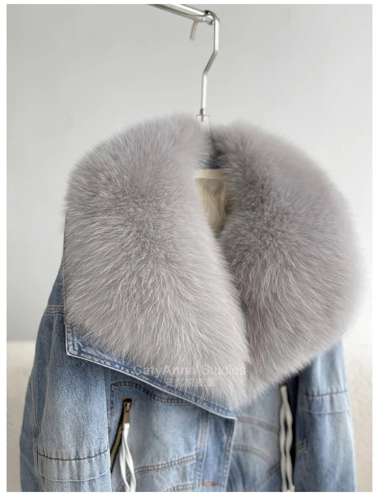 Faux Fur Finesse Denim Jacket for Women - Veronica Luxe