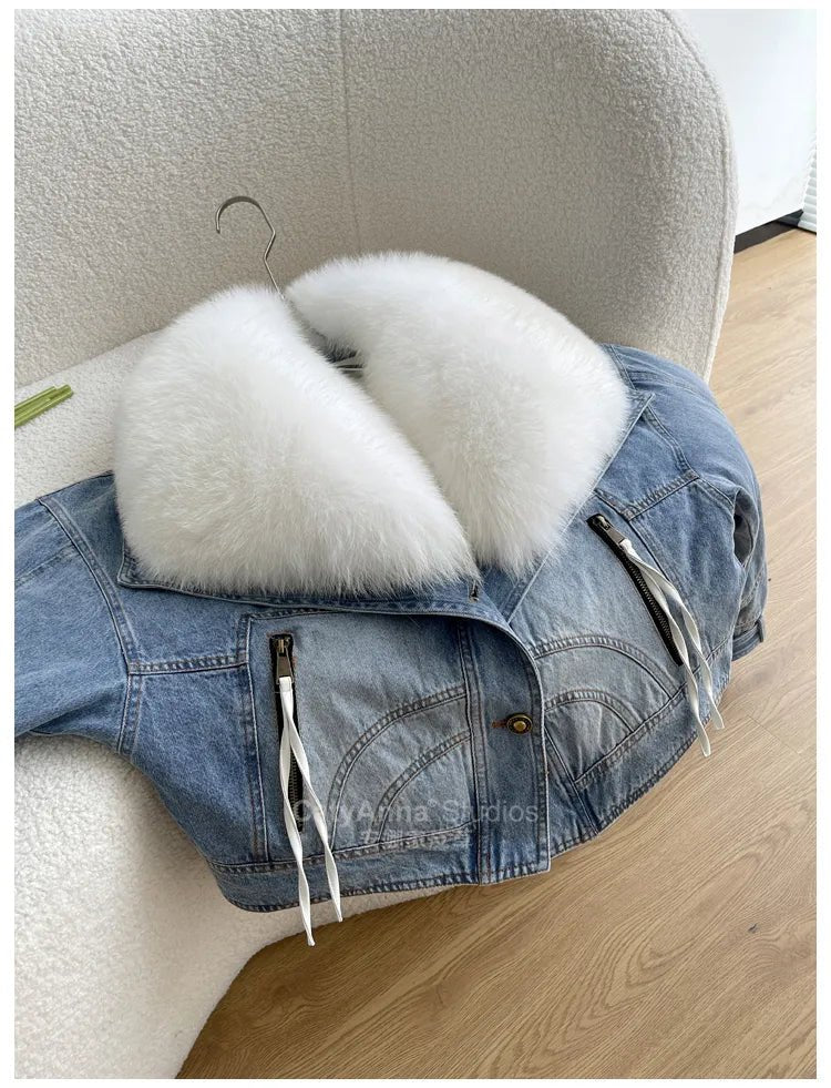 Faux Fur Finesse Denim Jacket for Women - Veronica Luxe