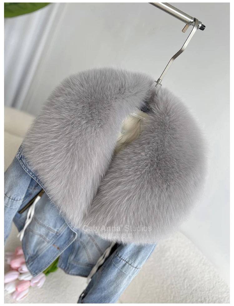 Faux Fur Finesse Denim Jacket for Women - Veronica Luxe