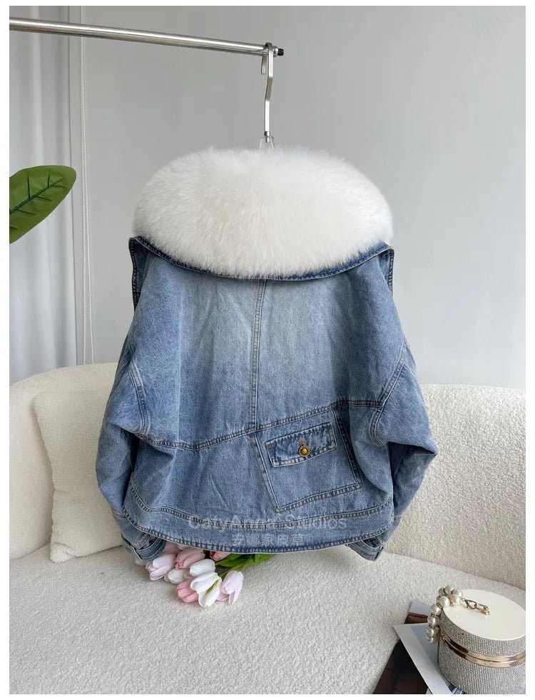 Faux Fur Finesse Denim Jacket for Women - Veronica Luxe