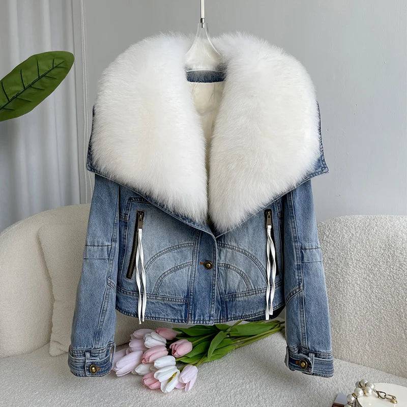 Faux Fur Finesse Denim Jacket for Women - Veronica Luxe