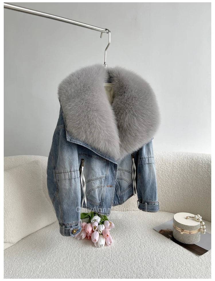 Faux Fur Finesse Denim Jacket for Women - Veronica Luxe