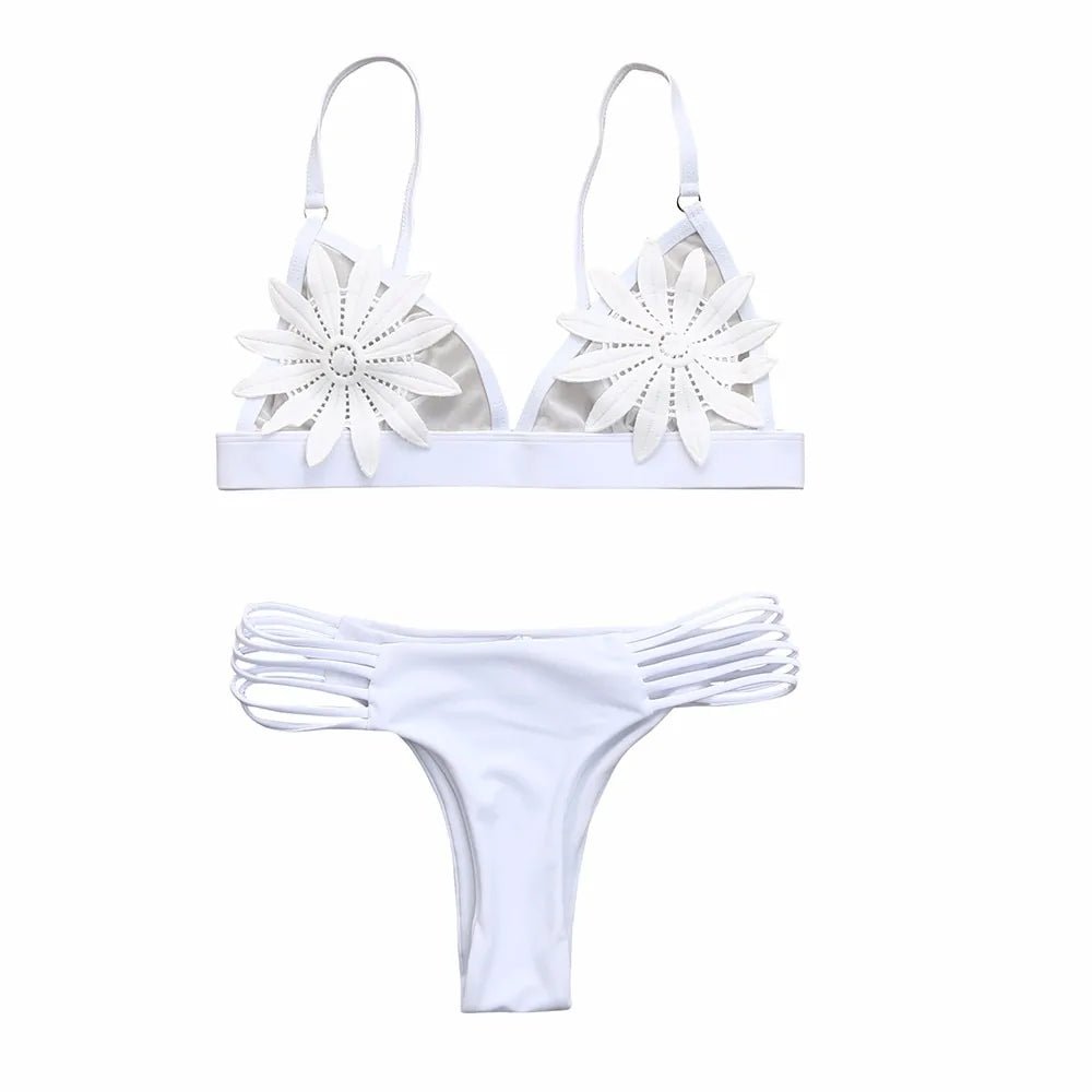 Floral Push - Up Bikini Set: White Padded Bra Swimwear for Women - Veronica Luxe