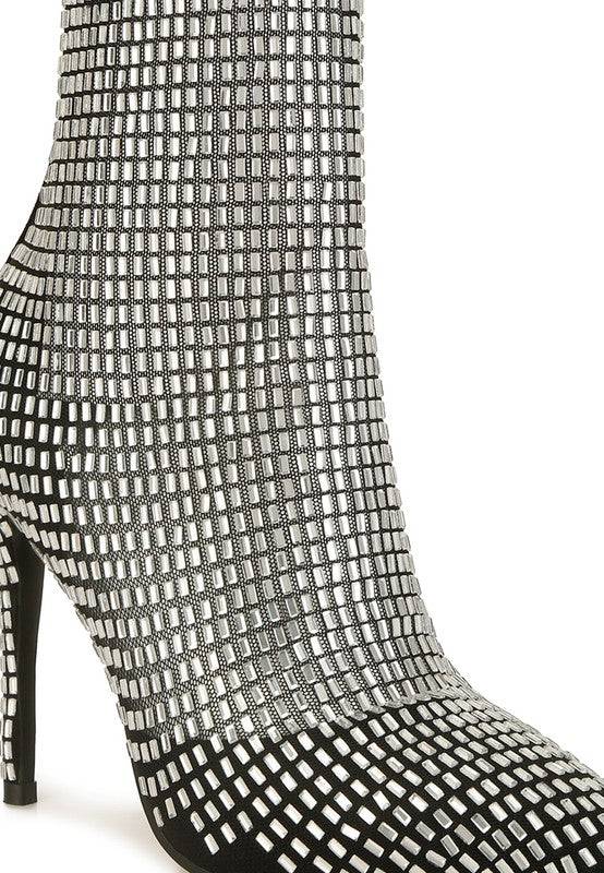 Fortunate Rhinestones Embellished Mesh Boots - Veronica Luxe