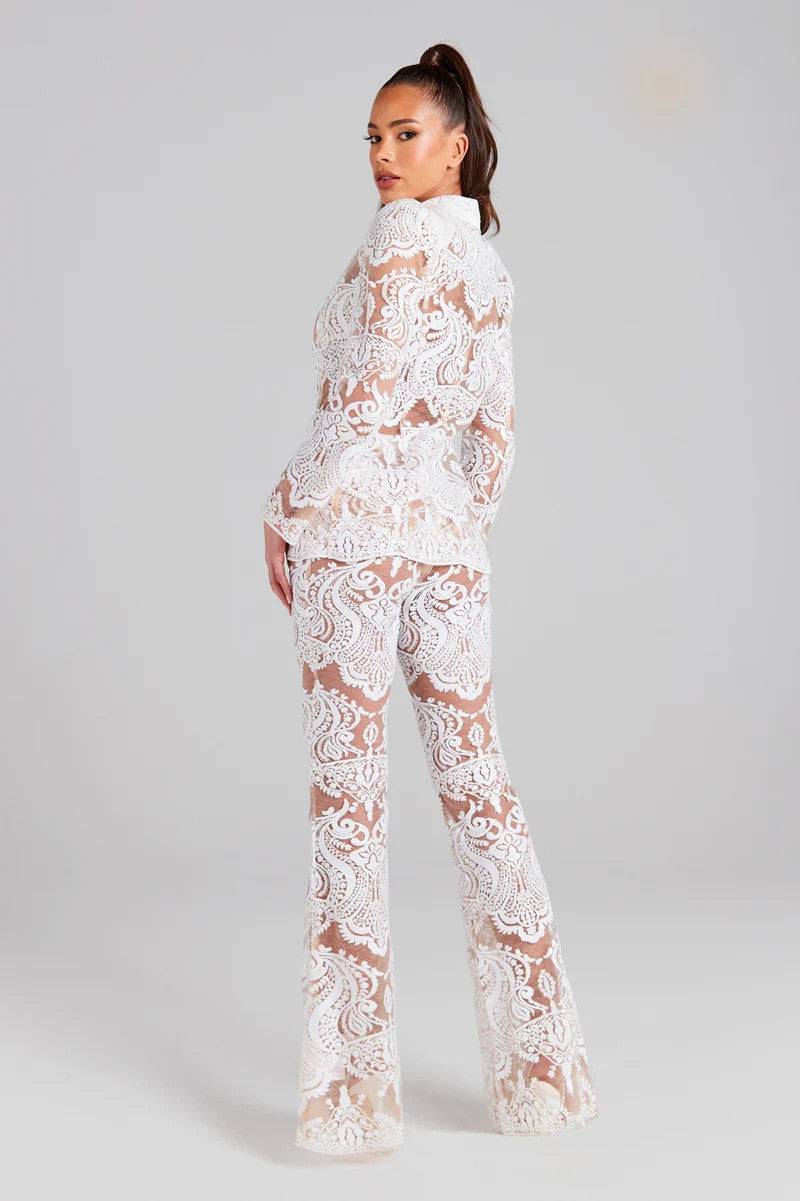 Guipure Lace Blazer Pant Suit - Veronica Luxe