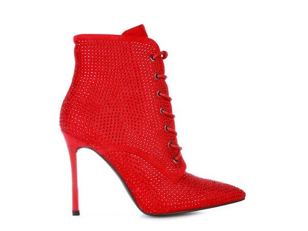Head On Faux Suede Diamante Ankle Boots - Veronica Luxe