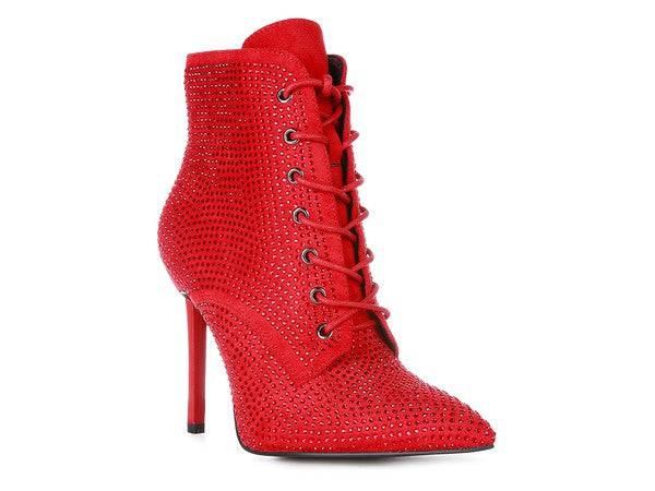 Head On Faux Suede Diamante Ankle Boots - Veronica Luxe