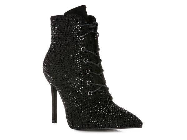 Head On Faux Suede Diamante Ankle Boots - Veronica Luxe