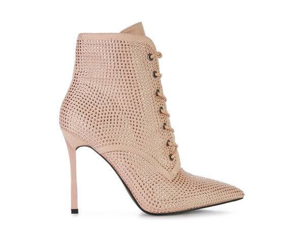 Head On Faux Suede Diamante Ankle Boots - Veronica Luxe