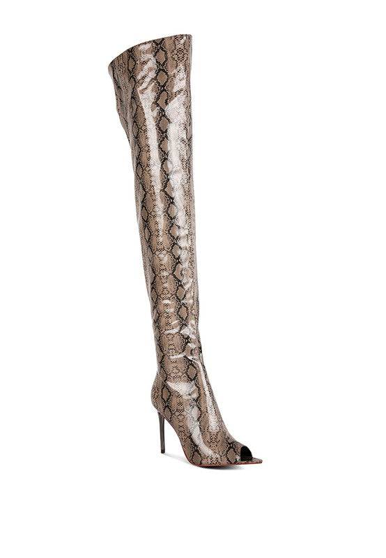 High Drama Snake Print Stiletto Long Boots - Veronica Luxe