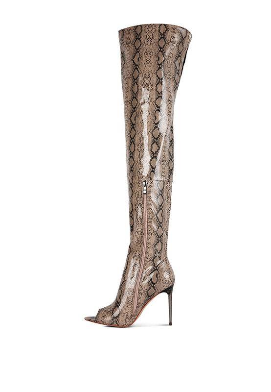 High Drama Snake Print Stiletto Long Boots - Veronica Luxe