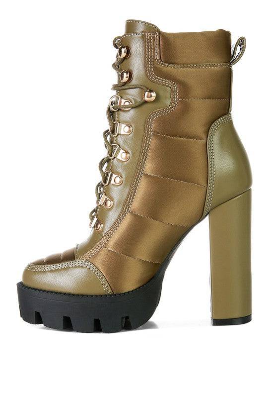 High Heel Quilted Satin Biker Boots - Veronica Luxe