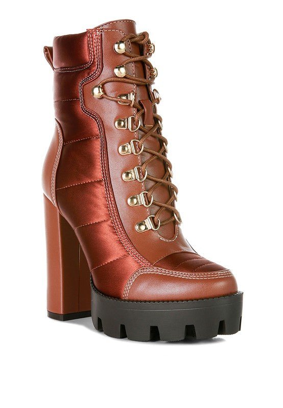 High Heel Quilted Satin Biker Boots - Veronica Luxe