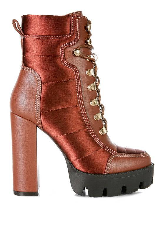 High Heel Quilted Satin Biker Boots - Veronica Luxe