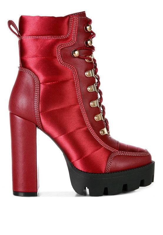 High Heel Quilted Satin Biker Boots - Veronica Luxe