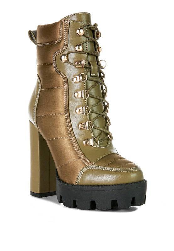 High Heel Quilted Satin Biker Boots - Veronica Luxe