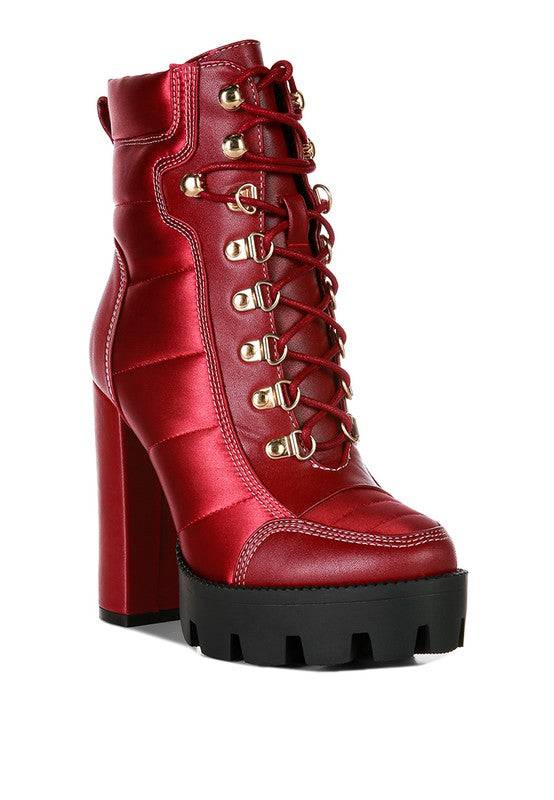 High Heel Quilted Satin Biker Boots - Veronica Luxe