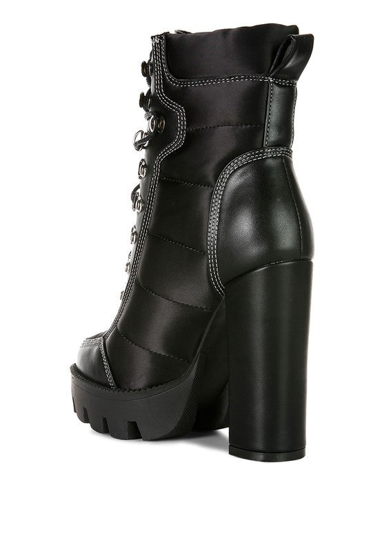 High Heel Quilted Satin Biker Boots - Veronica Luxe