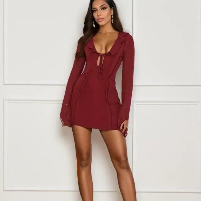 InstLike - Hollow Out Flare Sleeve Mini Dress - Veronica Luxe