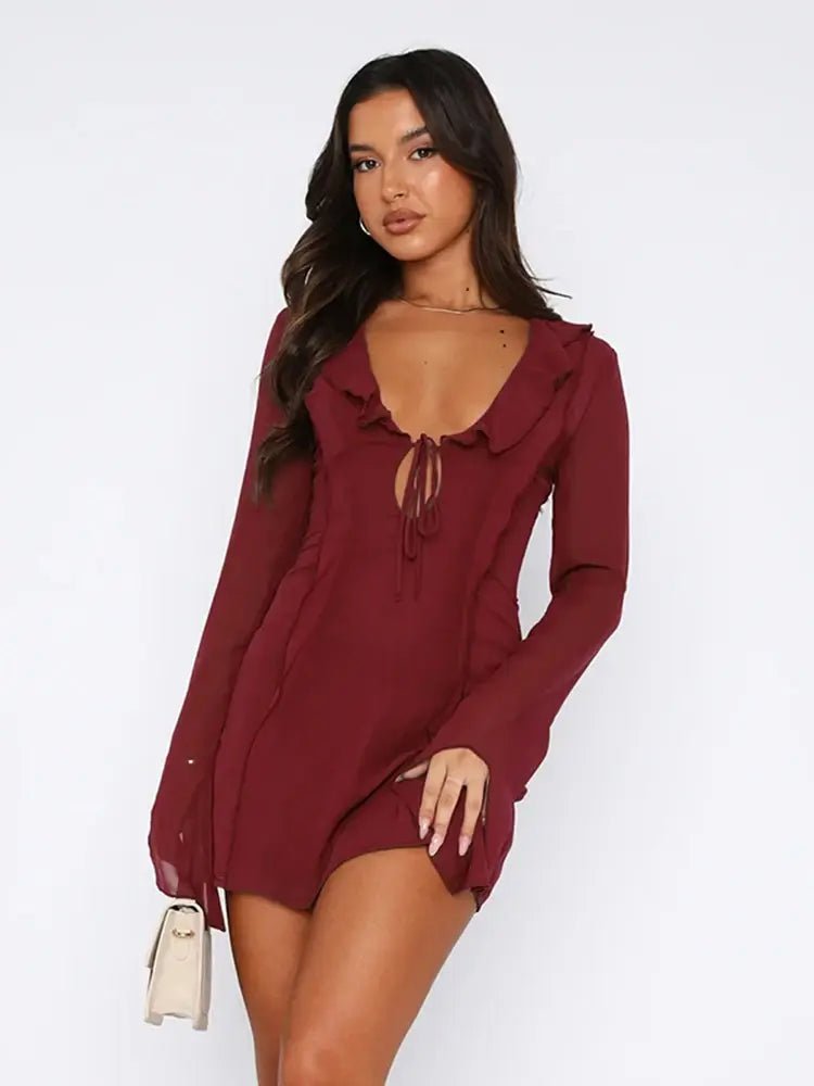 InstLike - Hollow Out Flare Sleeve Mini Dress - Veronica Luxe