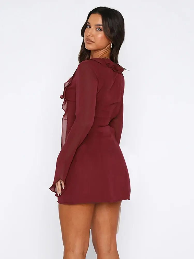 InstLike - Hollow Out Flare Sleeve Mini Dress - Veronica Luxe