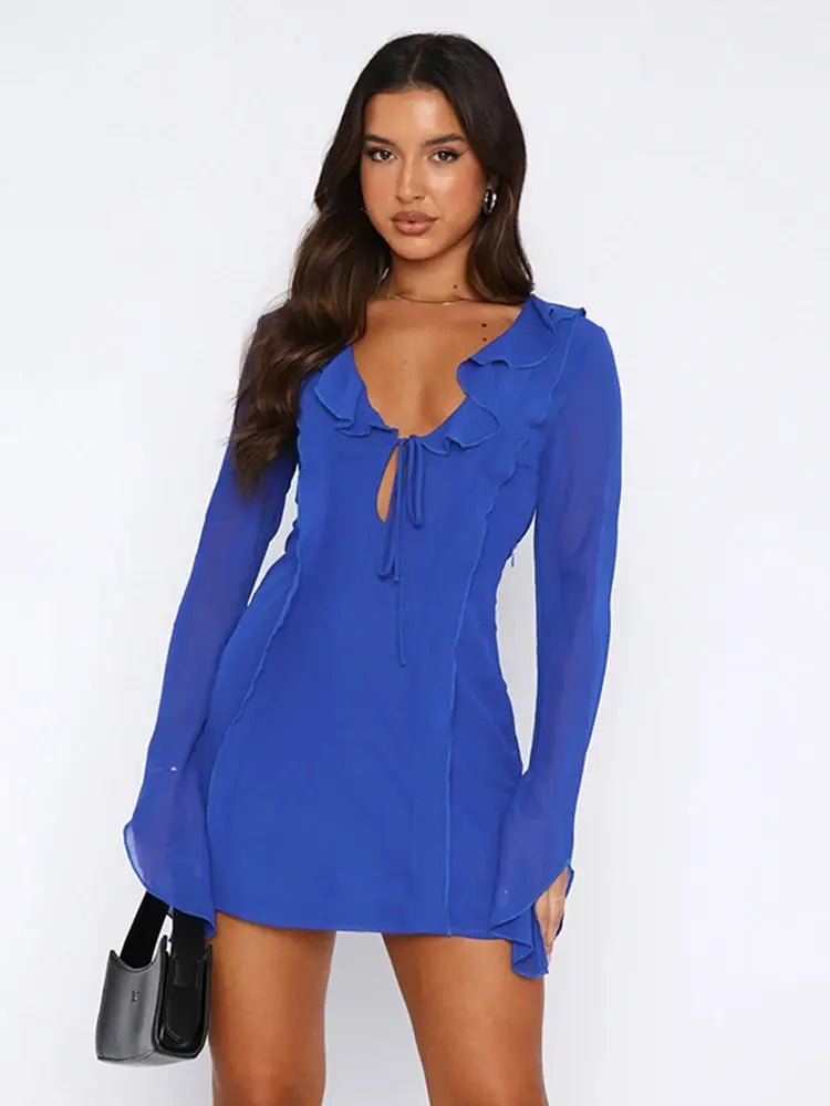 InstLike - Hollow Out Flare Sleeve Mini Dress - Veronica Luxe