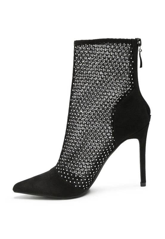 Jazz Rhinestone Embellished Mesh Stiletto Boots - Veronica Luxe