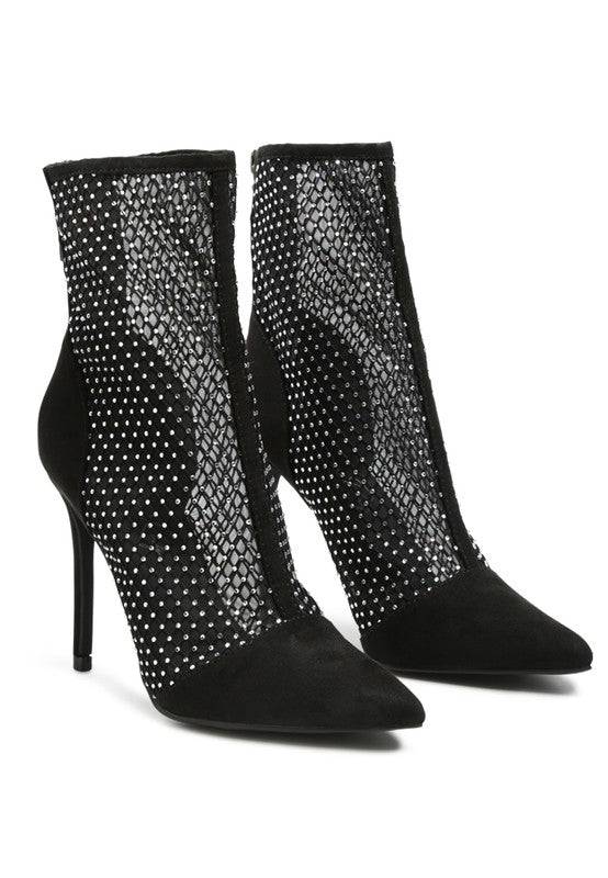 Jazz Rhinestone Embellished Mesh Stiletto Boots - Veronica Luxe