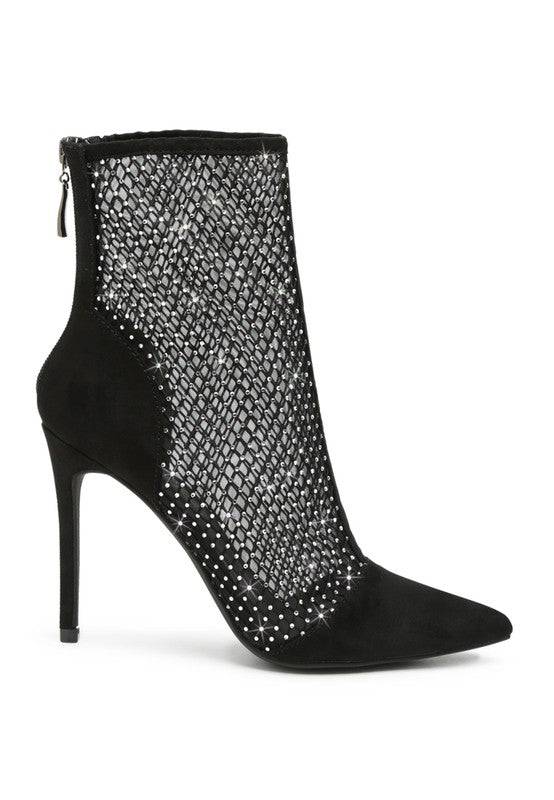 Jazz Rhinestone Embellished Mesh Stiletto Boots - Veronica Luxe