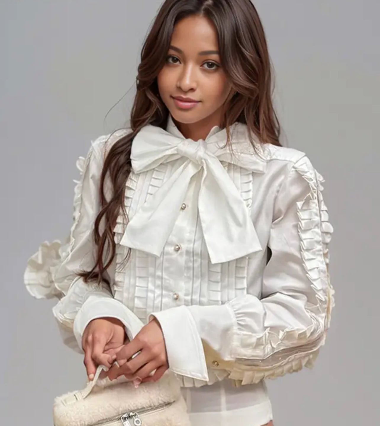 Lace Up Long Sleeve Blouse - Veronica Luxe