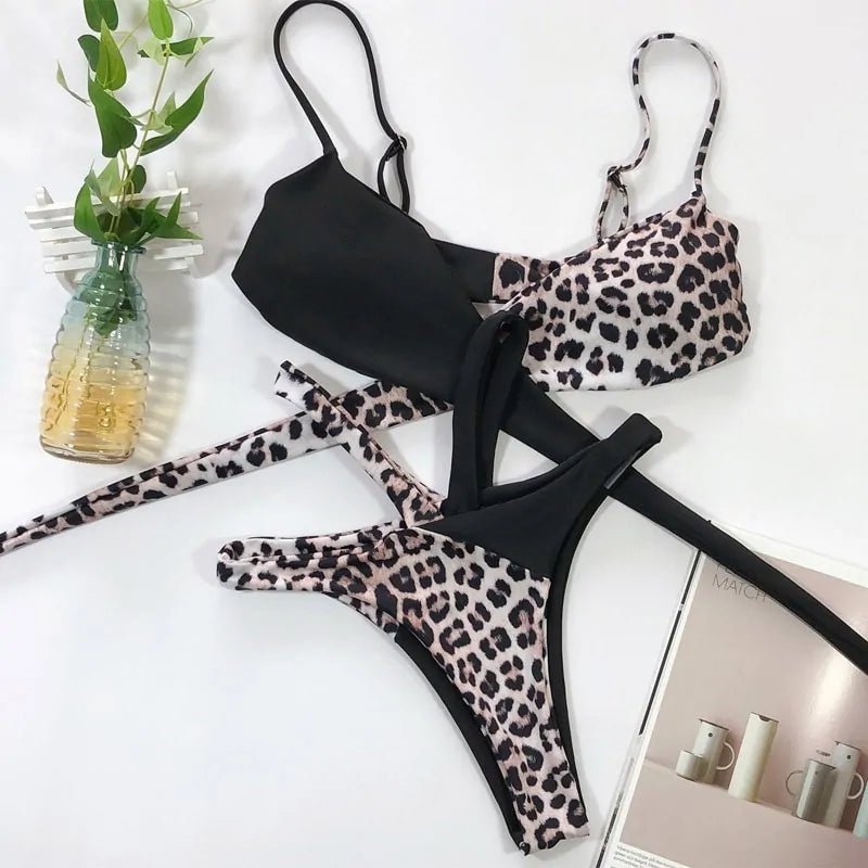 Leopard and Snake Print High Waist Bikini Set - Veronica Luxe