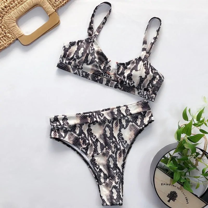 Leopard and Snake Print High Waist Bikini Set - Veronica Luxe