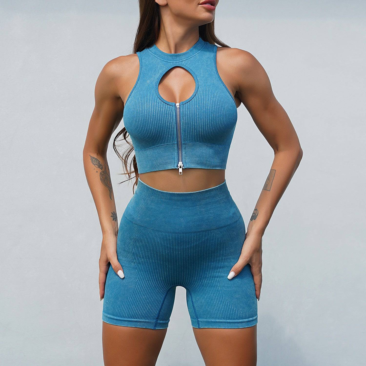 Life is Good In Venice Beach High Waist Hip-lifting Leggings and Shorts Set - Veronica Luxe