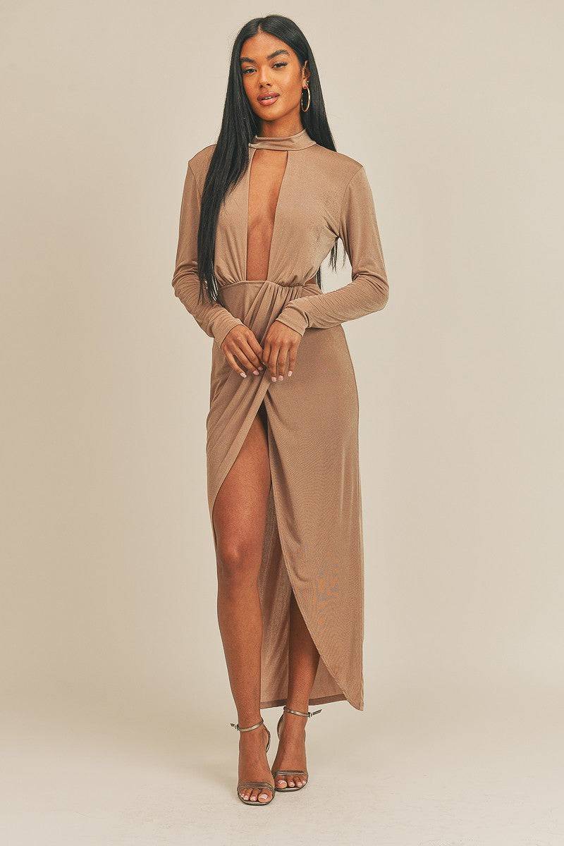 Pecan Brown Open Front Dress - Veronica Luxe