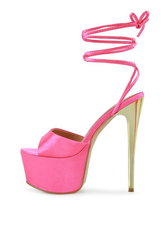 Pink Like Barbie Platform Lace -Up Stilettos - Veronica Luxe