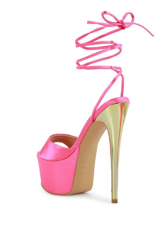 Pink Like Barbie Platform Lace -Up Stilettos - Veronica Luxe