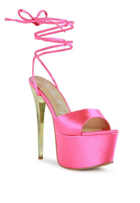 Pink Like Barbie Platform Lace -Up Stilettos - Veronica Luxe