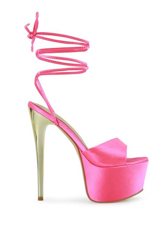 Pink Like Barbie Platform Lace -Up Stilettos - Veronica Luxe