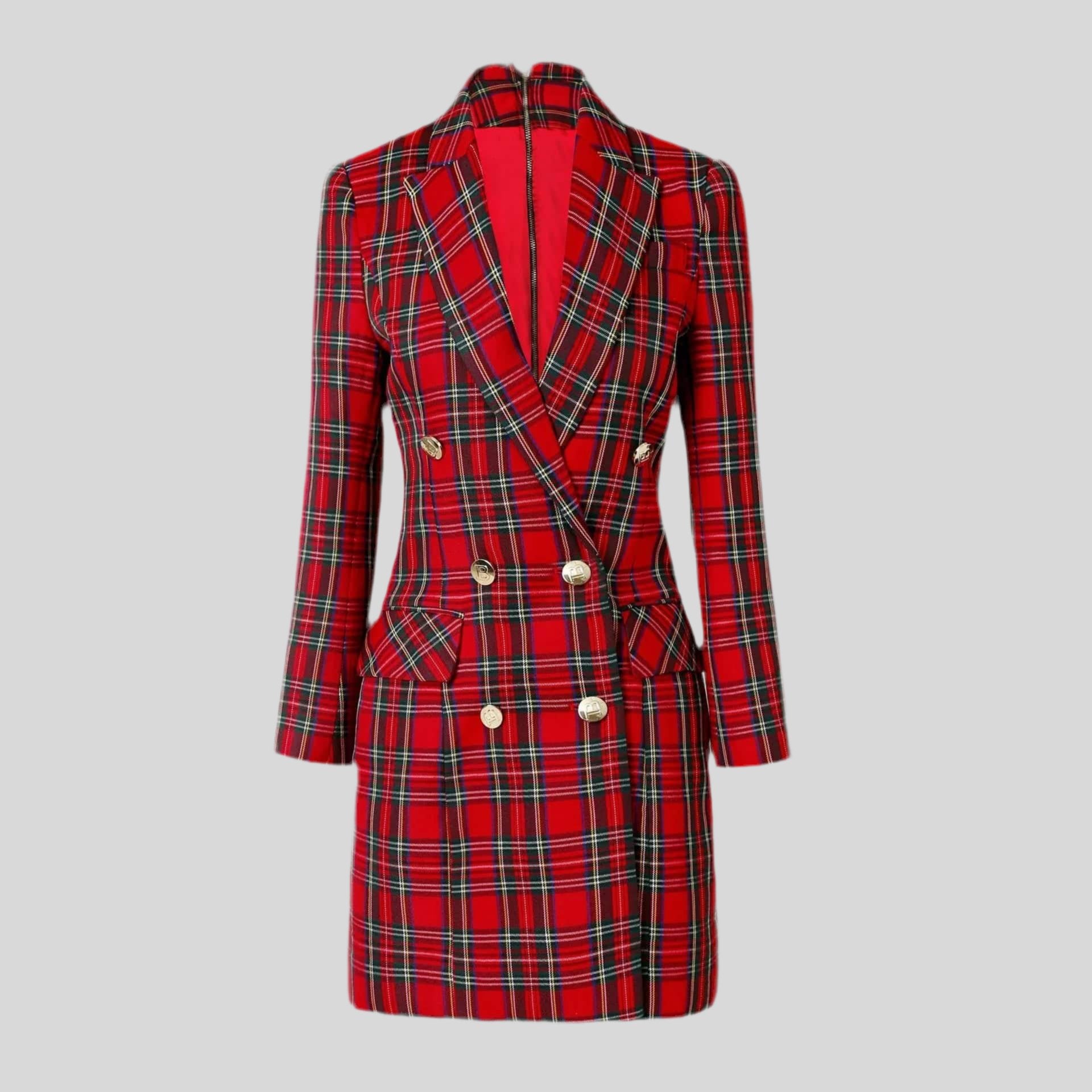 Red Plaid Blazer Dress For Women - Veronica Luxe