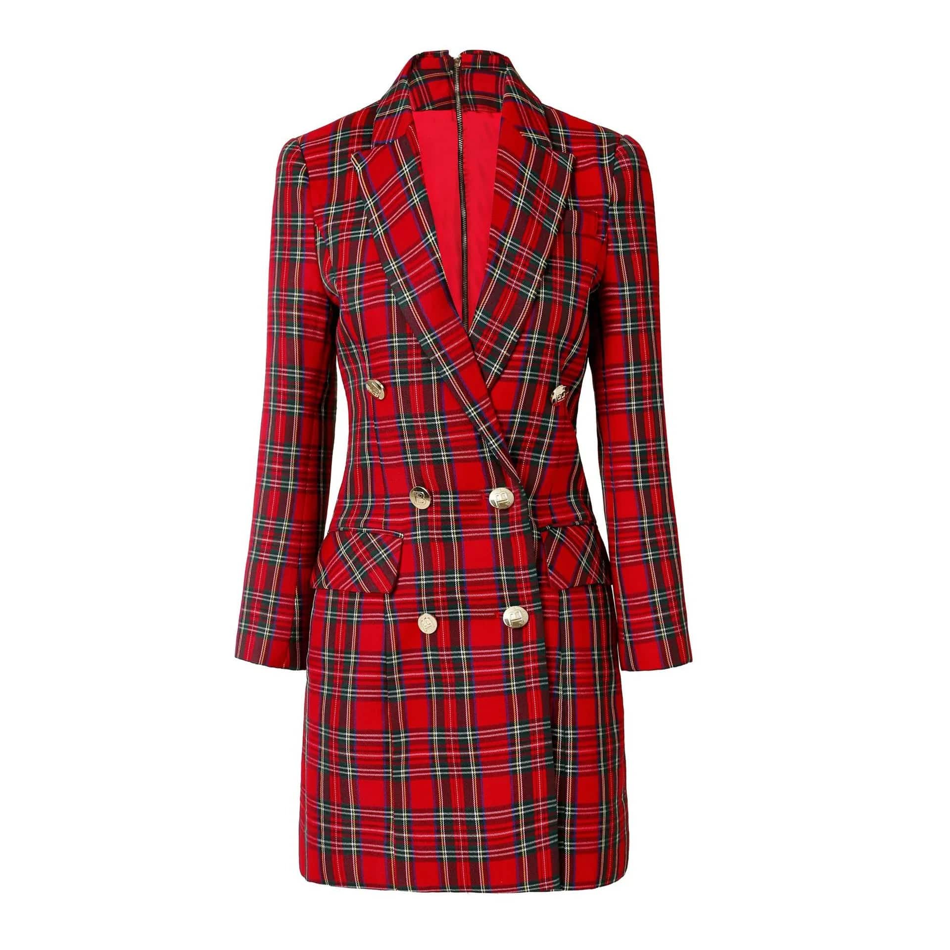 Red Plaid Blazer Dress For Women - Veronica Luxe