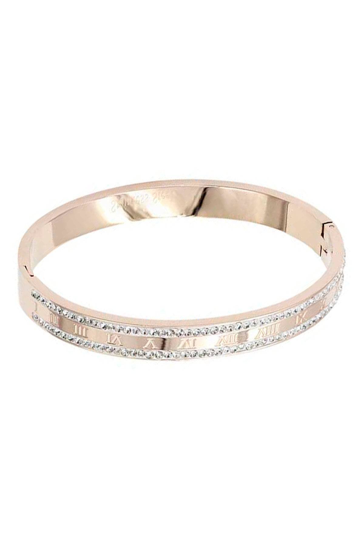 Roman Numerals Crystal Edge Metal Bangle - Veronica Luxe-jewelry