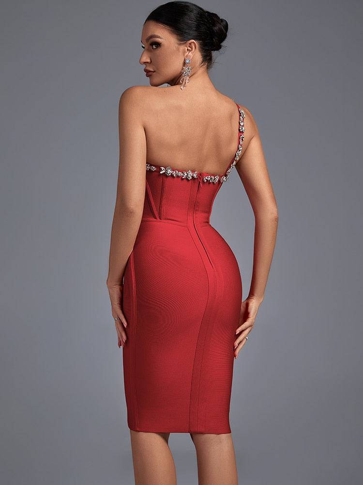 Ruby Red Crystal Bandage Dress - Veronica Luxe-Dress