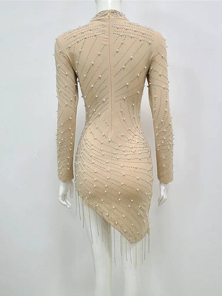Sexy Turtleneck Mesh Dress with Diamonds - Veronica Luxe-Dress