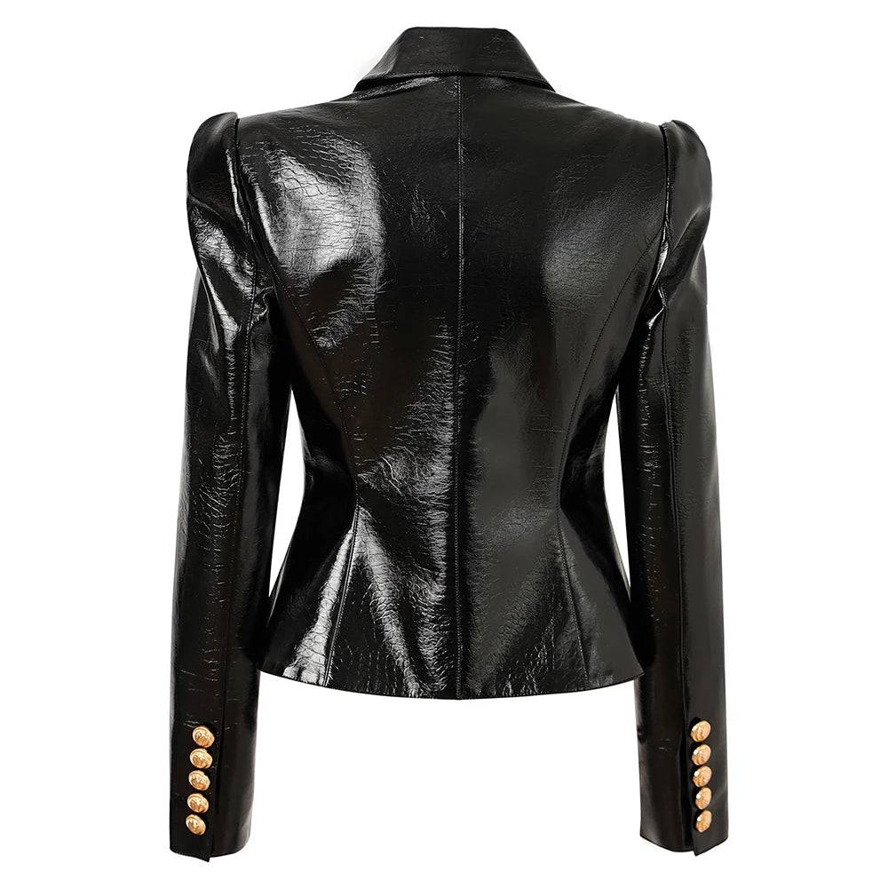 Sleek Chic Faux- Leather Black Blazer - Veronica Luxe-black blazer